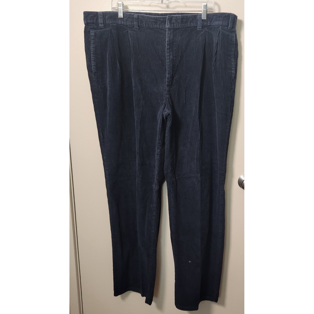 L.L. Bean Men's Navy Blue Corduroy Double Pleat Pants 42x31 Academia Preppy